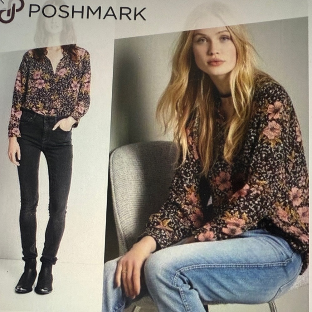 Zadig & Voltaire Women’s Chai Print Silk Black Floral Size L Long Sleeve